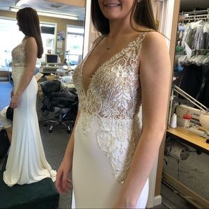 Lace Detail White Formal Gown